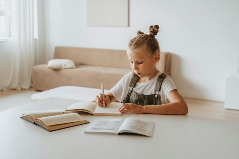 little girl doing her homework